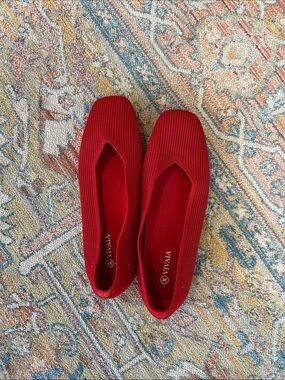 Vivaia Red Knit Ballet Flats – Cushioned Slip-On Women's Loafers